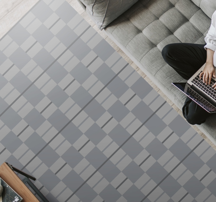 Gråmønstrede firkanter vinyl tæppe til stuen - TenStickers