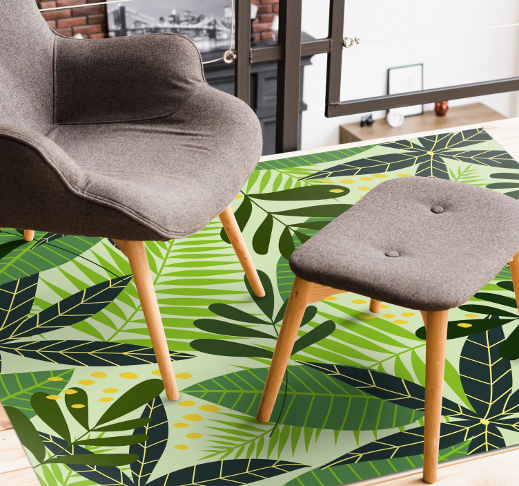 Grønne blade blomster tæppedesign - TenStickers