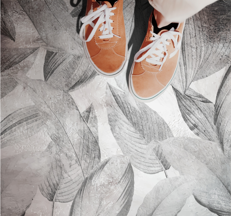 Bladrigt monokromt mønster Blomster og planter vinyltæppe - TenStickers