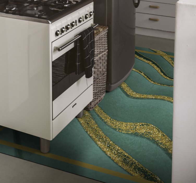 Grønt og guld marmor effekt vinyl tæppe - TenStickers