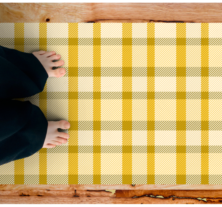 Gul og hvid firkantet mønster rektangulært tæppe - TenStickers