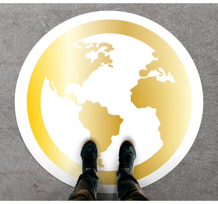 Gylden globe-motiv verdenskort vinyl tæppe - TenStickers
