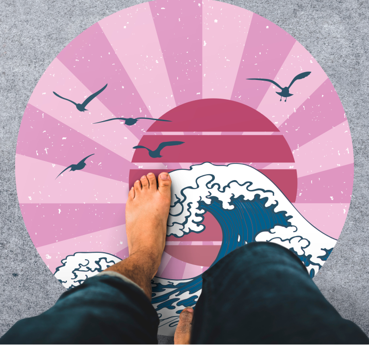 Kanagawa lyserød bølge geometriske vinyl tæppe - TenStickers