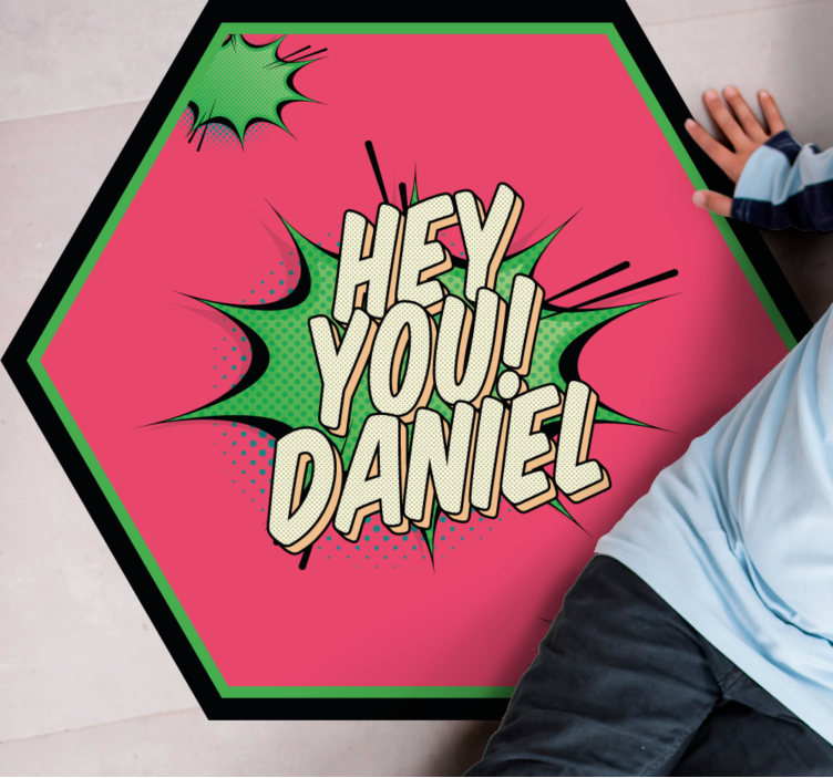 Hilsen i komisk stil vinyl tæppe med navn - TenStickers