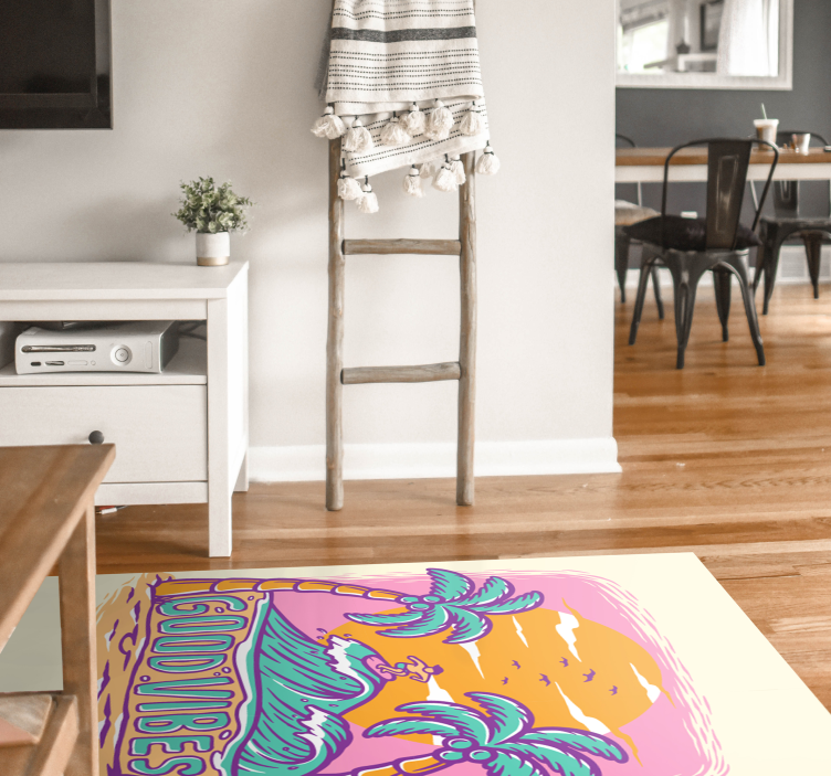 Hippie vintage vinyl tæppe med strand - TenStickers