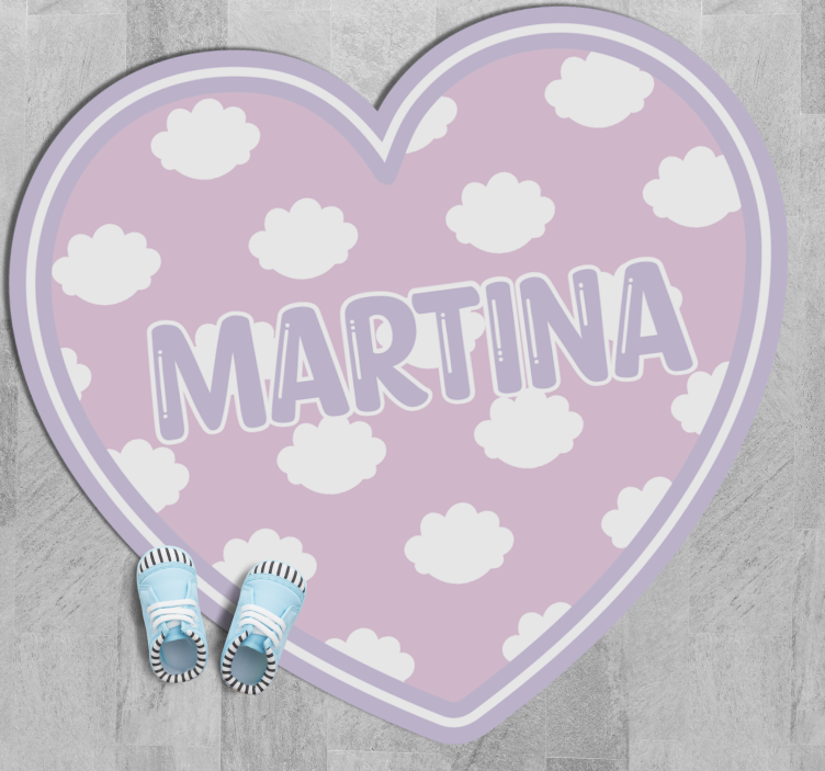 Hjerteformet med skyer vinyl tæppe med navn - TenStickers