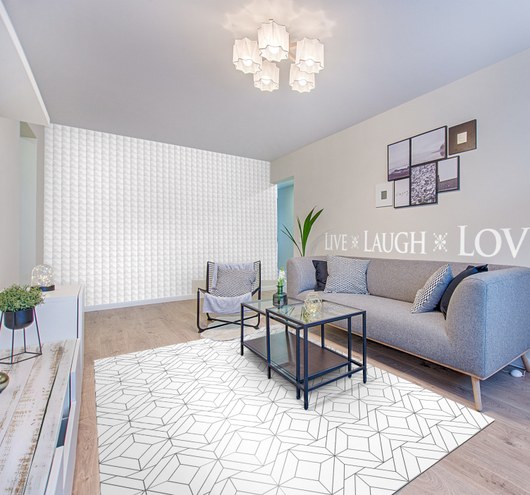 Hvidt japandi geometrisk mønster vinyl tæppe - TenStickers