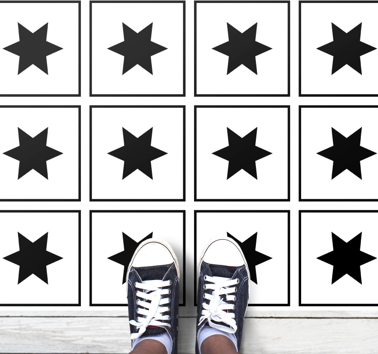 Hvid stjerne sort flise effekt vinyl tæppe - TenStickers