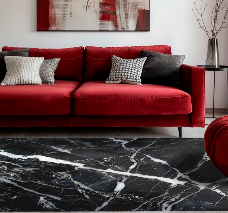 Hvide nuancer marmor sorte vinyl tæppe - TenStickers