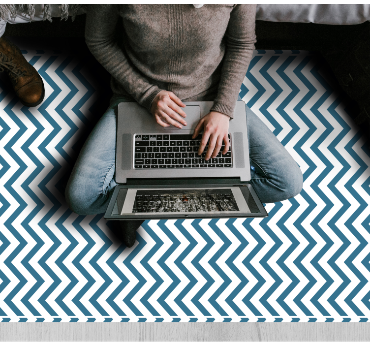 Hvide og blå zigzag mønstre stue tæppe - TenStickers