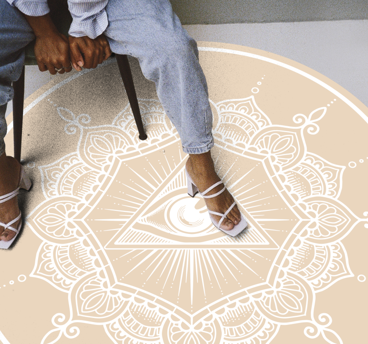 Altseende beige øje mandala vinyl tæppe - TenStickers