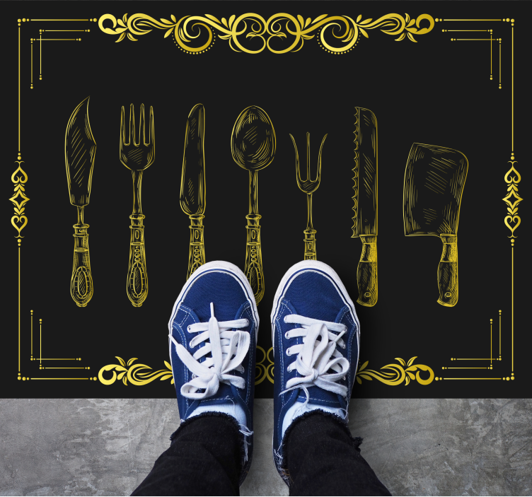 Køkkenredskaber omrids vinyltæppe til køkkenet - TenStickers