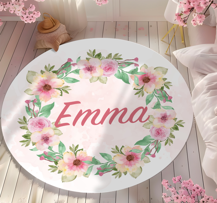 Krone af blomster vinyl tæppe med navn - TenStickers