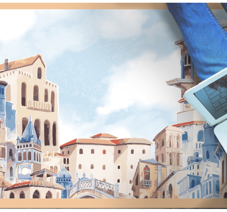 Kystnære bybillede vinyltæppe til soveværelse - TenStickers