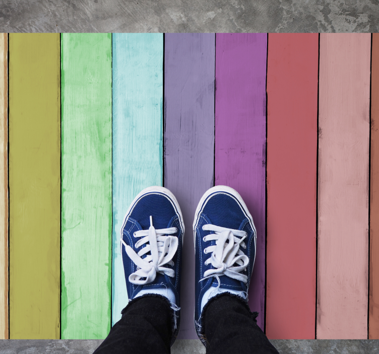 Levende regnbuelinjer vinyl tæppe med træeffekt - TenStickers