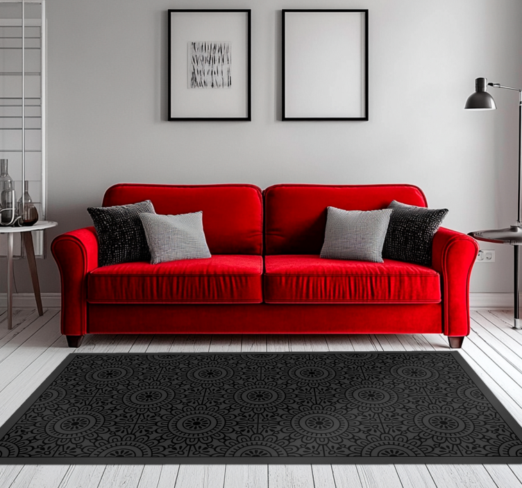 Mandala blomster sorte vinyl tæppe - TenStickers