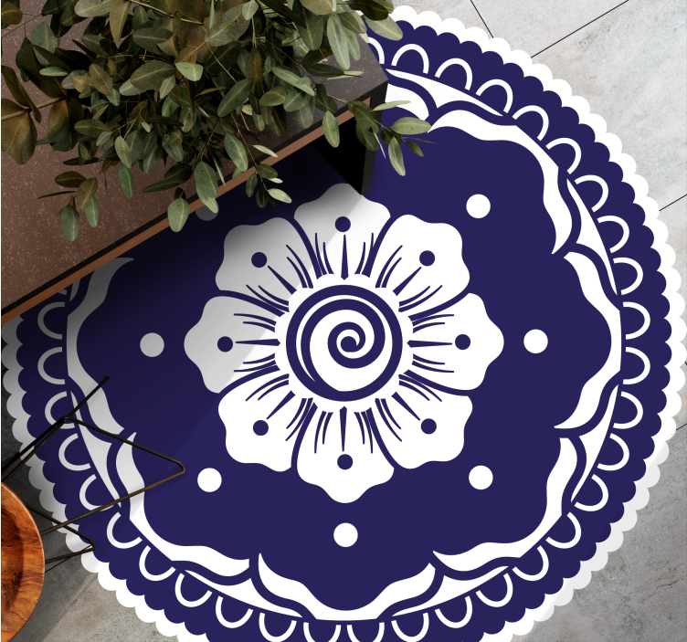 Marineblå blomsterarrangement mandala vinyl tæppe - TenStickers