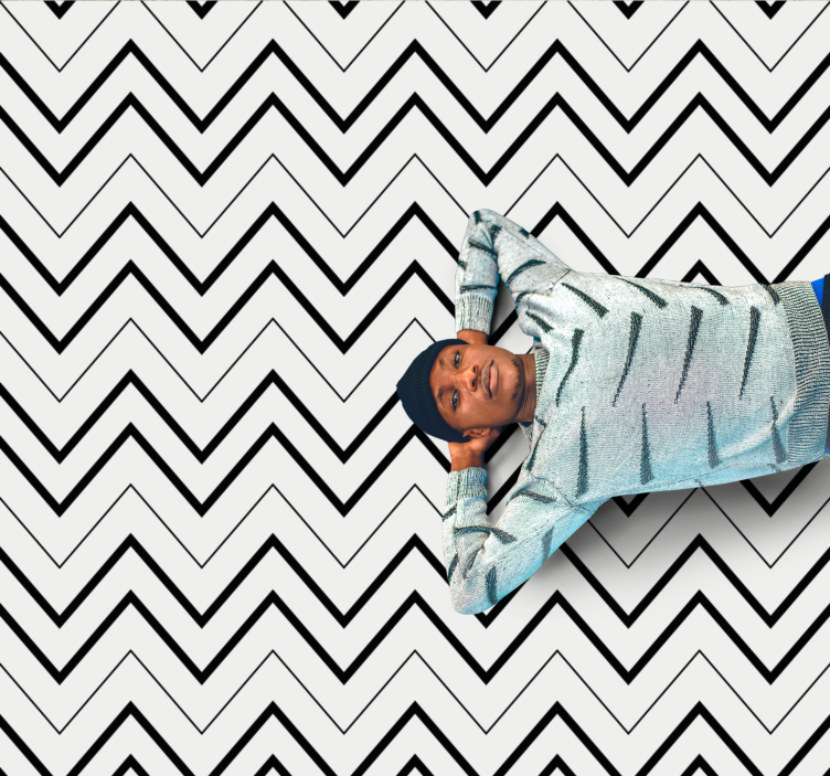 Sort hvid zigzag mønster firkantet vinyltæppe - TenStickers