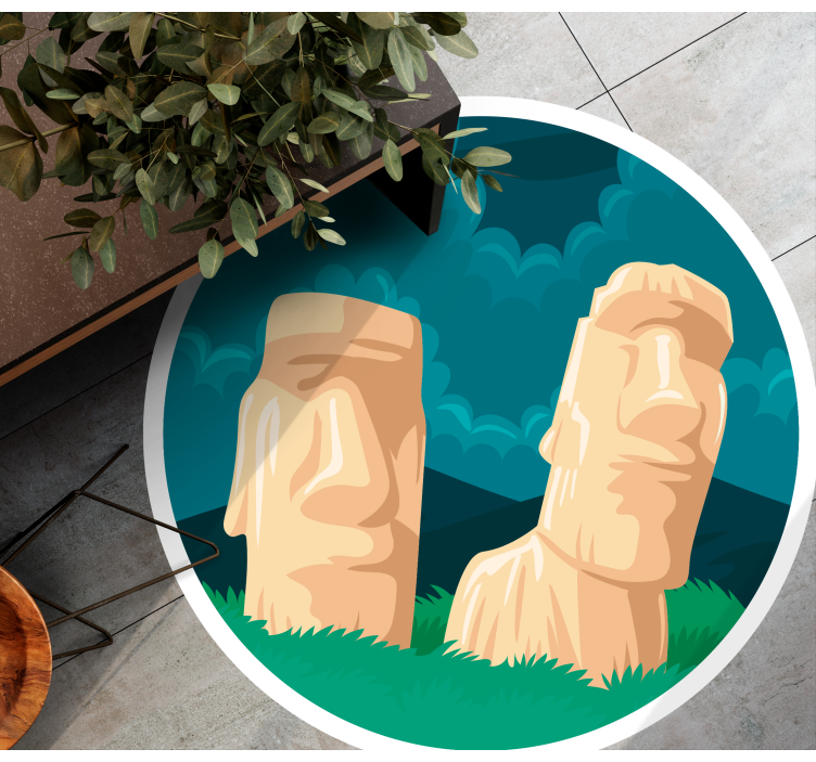 Moai-statuer silhuet verdenskort vinyl tæppe - TenStickers