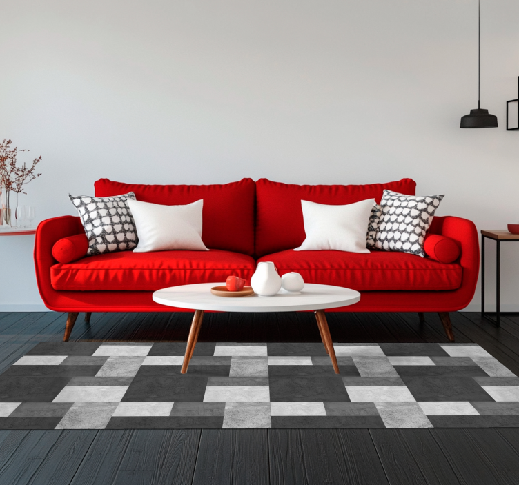 Moderne kvadrater design sorte vinyl tæppe - TenStickers