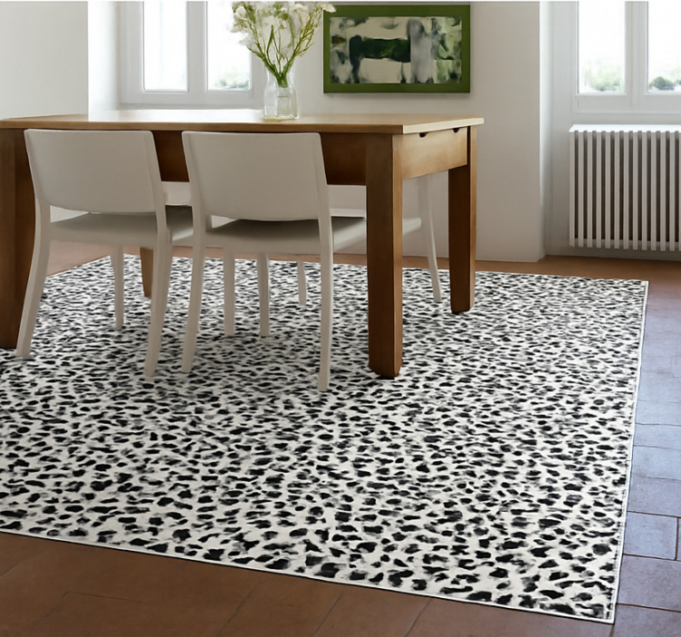 Monokrom leopardprint vinyl tæppe til spisestue - TenStickers