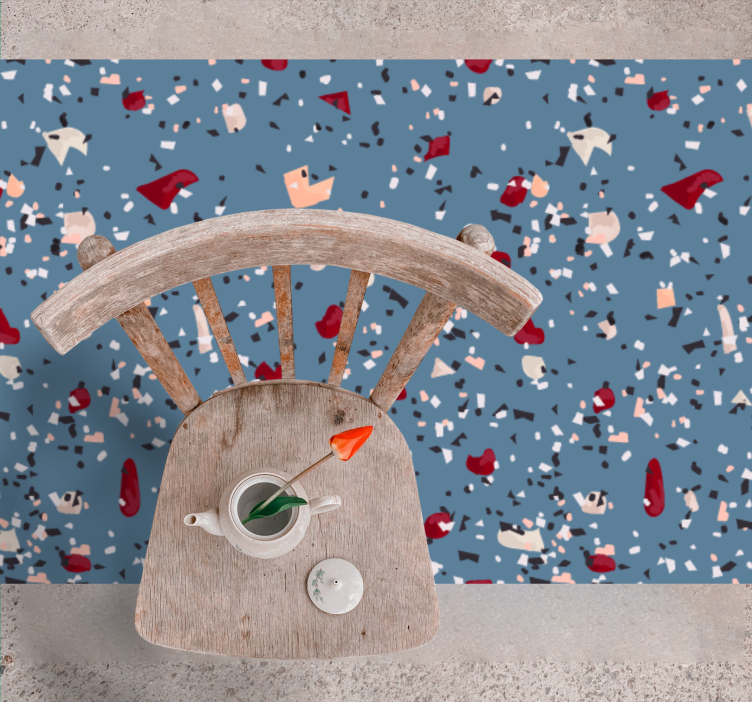 Mørkeblå terrazzo mønster stue tæppe - TenStickers