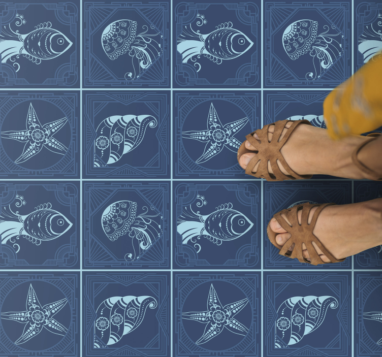 Vinyl tæppe til badeværelset med marineliv design - TenStickers