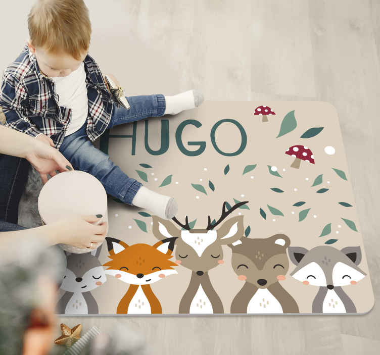 Personlig vinyltæppe med små dyr med navn - TenStickers