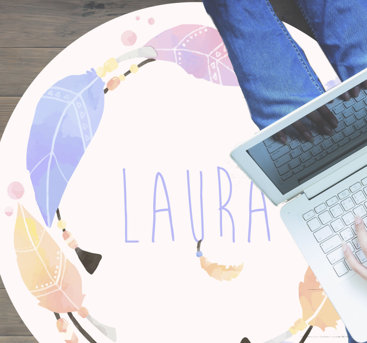 Personlig fjercirkel vinyl tæppe med navn - TenStickers