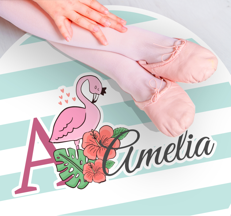 Flamingo-dekoration vinyl tæppe med navn - TenStickers