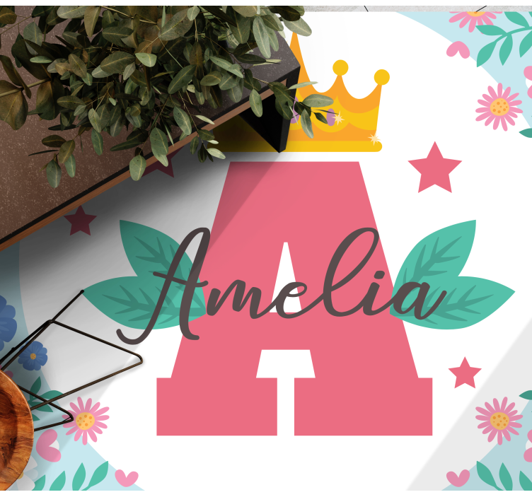 Kronet initial og navn vinyl tæppe - TenStickers