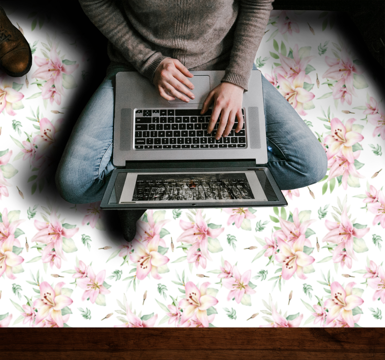 Pink akvarel liljer blomstertæppe - TenStickers