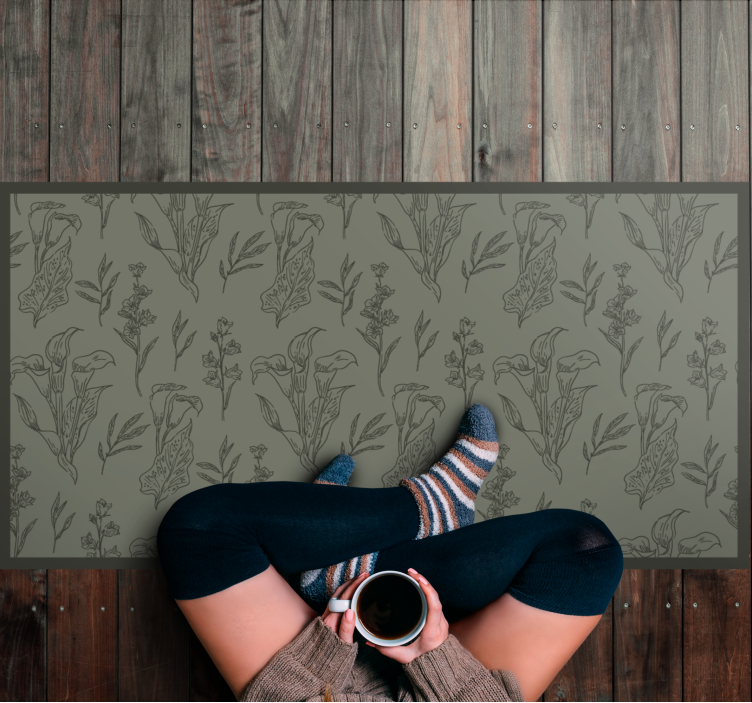 Planter mønster kaki farve blomster tæppe - TenStickers