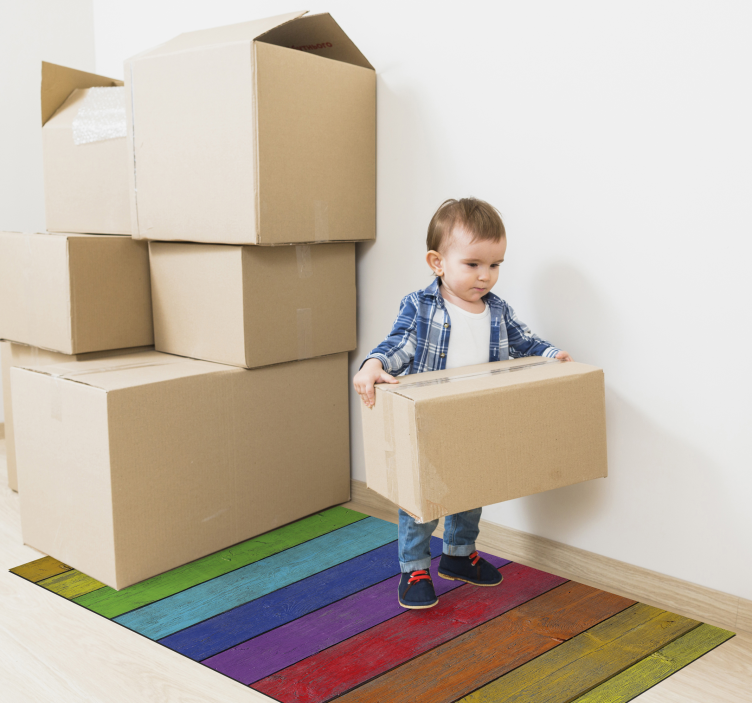 Regnbue vinyl tæppe - træ striber - TenStickers