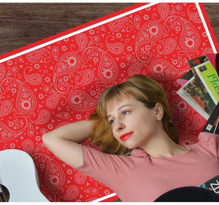 Rødt paisley mønster verdenskort vinyl tæppe - TenStickers