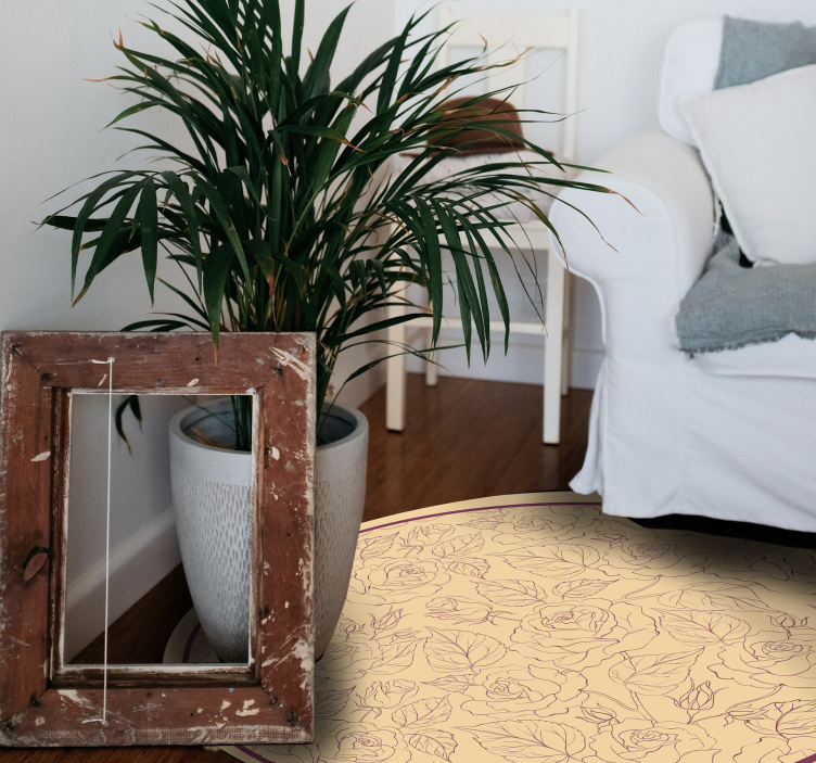 Rosemønster rund Blomster og planter vinyltæppe - TenStickers