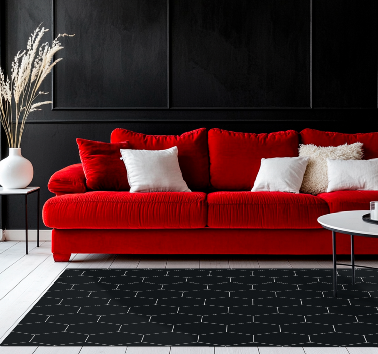 Sekskantet mosaik sorte vinyl tæppe - TenStickers