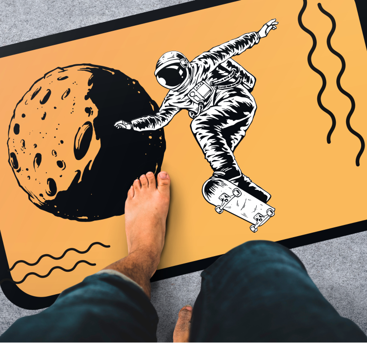 Skateboardende astronaut vinyl tæppe - TenStickers