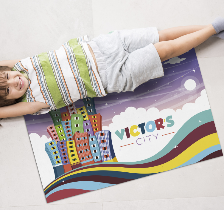 Storslået sød by vinyl tæppe med navn - TenStickers