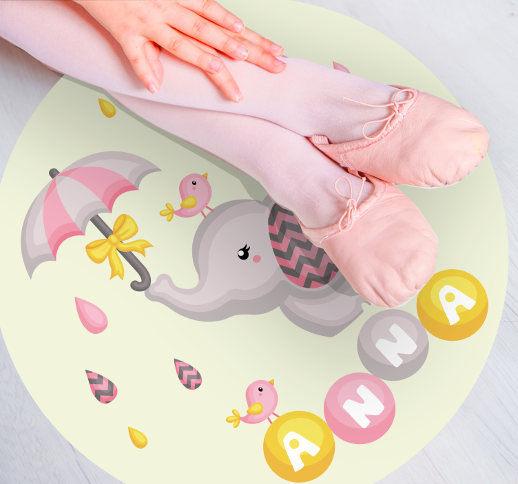 Sød elefant design vinyl tæppe med navn - TenStickers