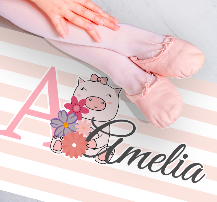 Sød gris illustration vinyl tæppe med navn - TenStickers