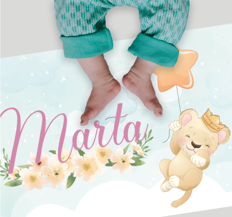 Løve med luftballon og navn vinyltæpper til babyværelse - TenStickers