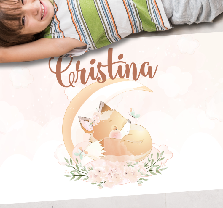 Sød ræv illustration vinyl tæppe med navn - TenStickers