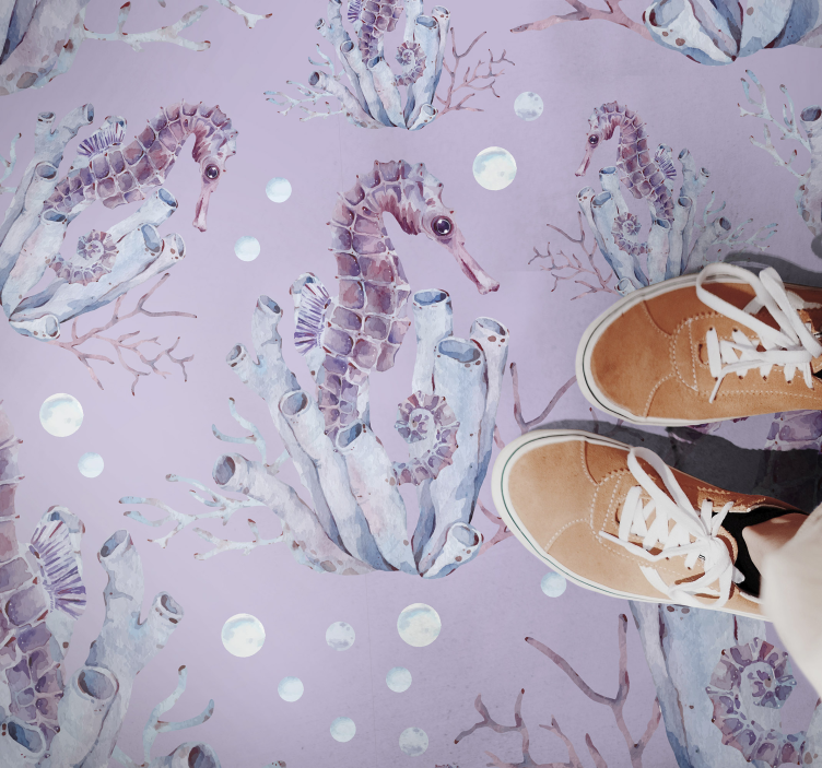 Søhest koral design vinyl tæppe til badeværelset - TenStickers