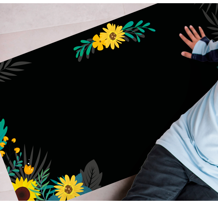 Solsikker på sort baggrund blomster tæppe - TenStickers