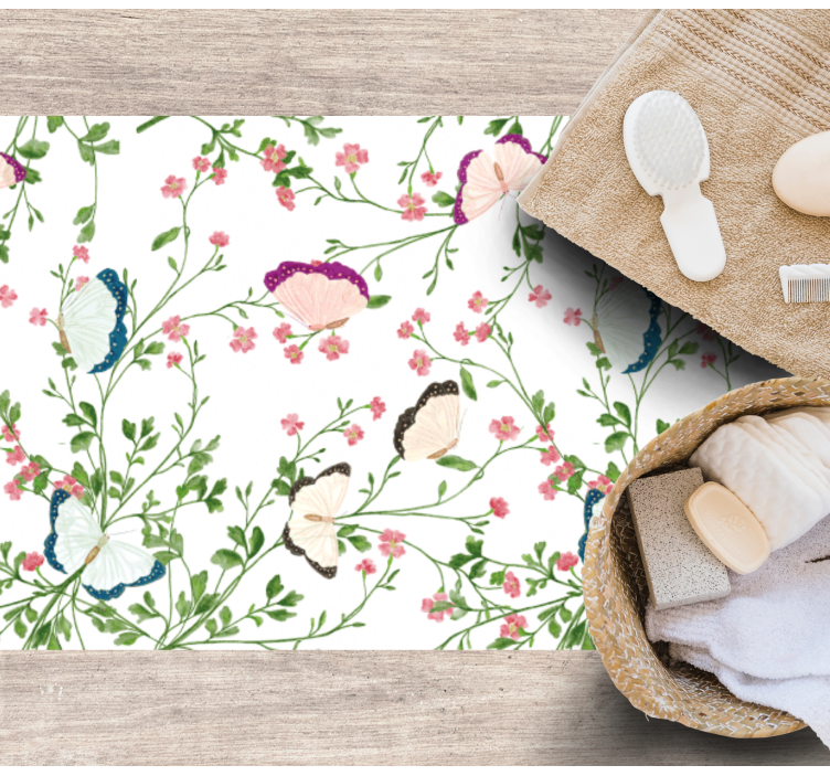 Sommerfuglemønster Blomster og planter vinyltæppe - TenStickers