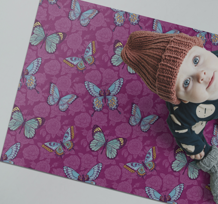 Sommerfuglemotiv Blomster og planter vinyltæppe - TenStickers