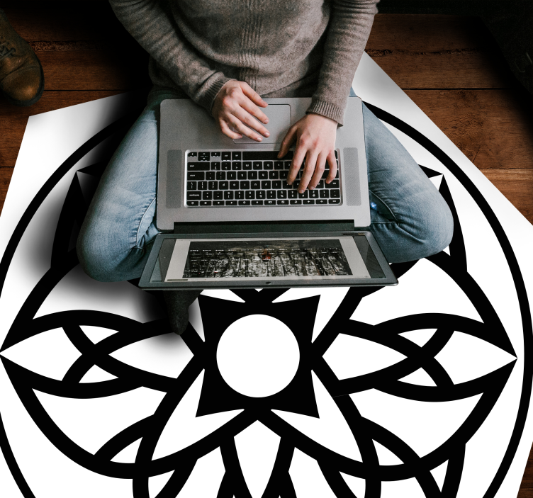 Sort og hvidt design mandala vinyl tæppe - TenStickers