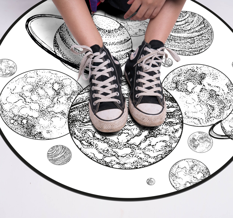 Sort og hvidt solsystem vinyl tæppe - TenStickers