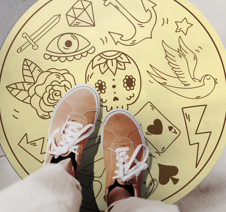 Tatoveringssymboler vinyl tæppe til teenagere - TenStickers